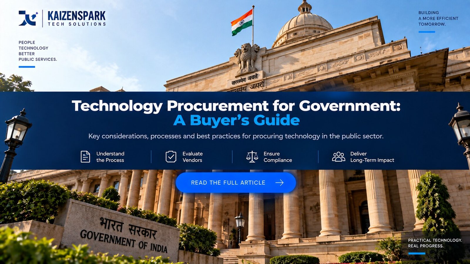 A geometric government building with a single clean line passing straight through it, representing a clear procurement route.