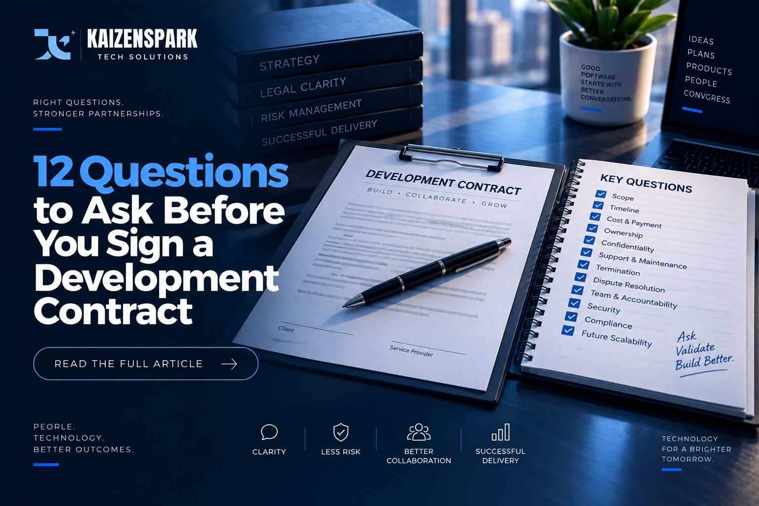 A contract document with twelve small numbered tabs protruding from its edge, representing a structured checklist before signing.