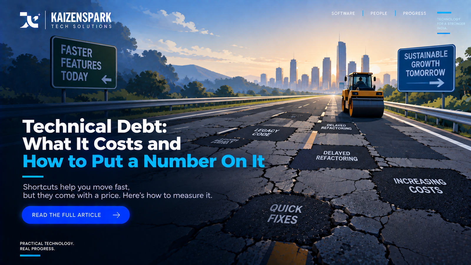 A single loan-shaped icon with compounding interest arrows radiating outward and growing larger, representing technical debt accumulating cost over time.